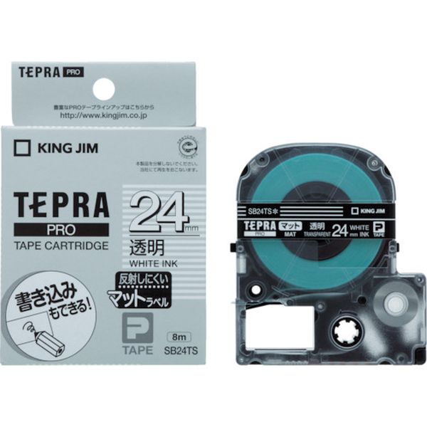 SB24TS 470-3383 JIM 【純正】「テプラ」PROテープ 24mm マットラベル透明/白文字 長さ8m