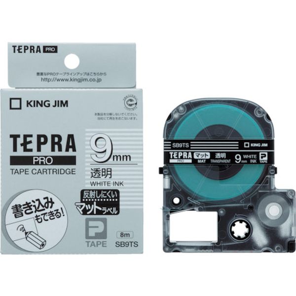 SB9TS 470-3413 JIM 【純正】「テプラ」PROテープ 9mm マットラベル透明/白文字 長さ8m