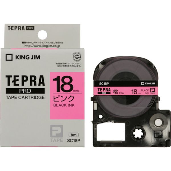 SC18P 385-9096 JIM 【純正】「テプラ」PROテープ 18mm ピンクラベル/黒文字 長さ8m