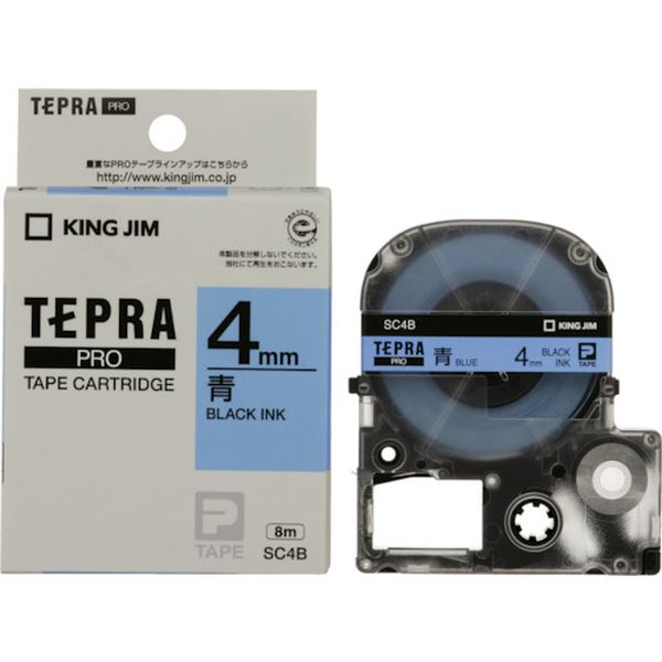 SC4B (株)キングジム キングジム JIM 【純正】「テプラ」PROテープ 4mm 青ラベル/黒文字 長さ8m