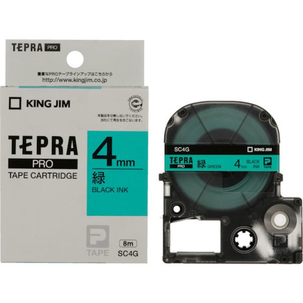 SC4G (株)キングジム キングジム JIM 【純正】「テプラ」PROテープ 4mm 緑ラベル/黒文字 長さ8m