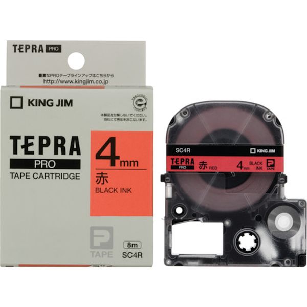 SC4R (株)キングジム キングジム JIM 【純正】「テプラ」PROテープ 4mm 赤ラベル/黒文字 長さ8m