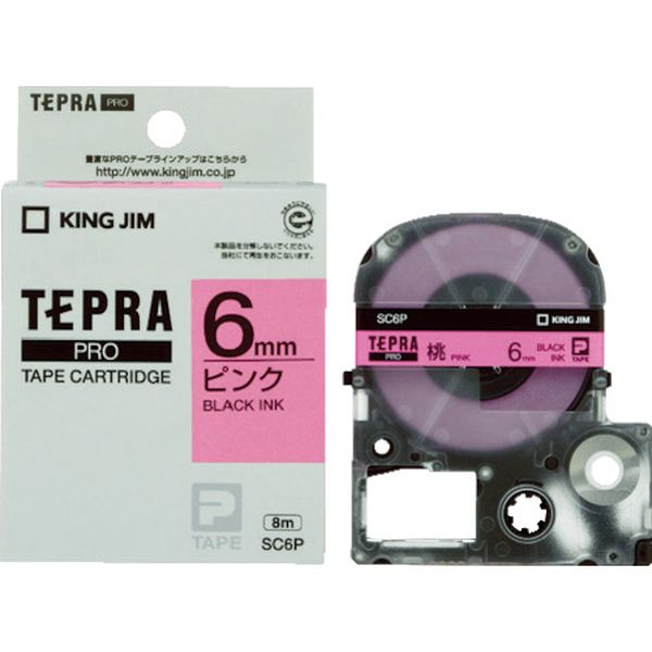 SC6P (株)キングジム キングジム JIM 【純正】「テプラ」PROテープ 6mm ピンクラベル/黒文字 長さ8m