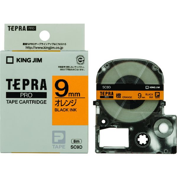 SC9D (株)キングジム キングジム JIM 【純正】「テプラ」PROテープ 9mm オレンジラベル/黒文字 長さ8m