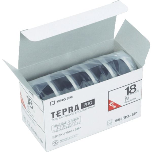 JIM 【純正】「テプラ」PROテープ 18mm エコパック(5個入り)/白ラベル/黒文字 ロングテープ 長さ8m