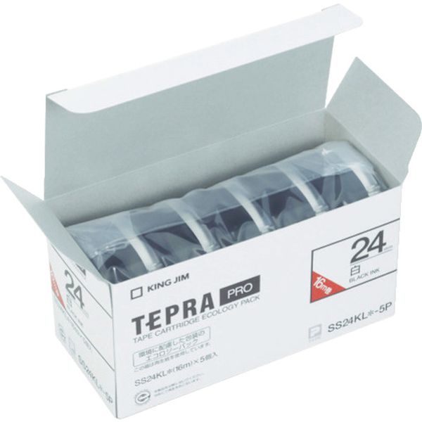 JIM 【純正】「テプラ」PROテープ 24mm エコパック(5個入り)/白ラベル/黒文字 ロングテープ 長さ8m