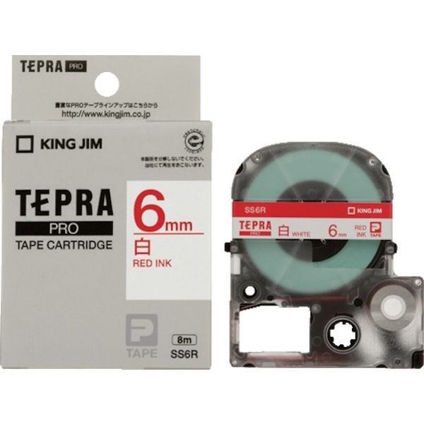 SS6R (株)キングジム キングジム JIM 【純正】「テプラ」PROテープ 6mm 白ラベル/赤文字 長さ8m