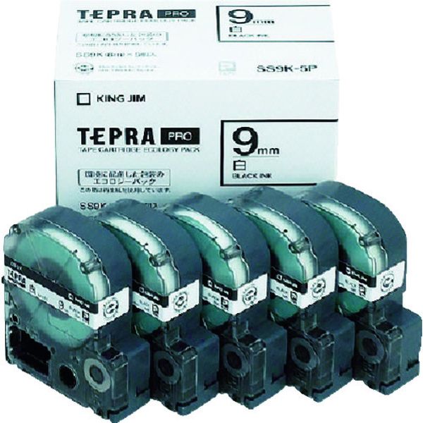 SS9K5P JIM 【純正】「テプラ」PROテープ 9mm エコパック(5個入り)/白ラベル/黒文字 長さ8m