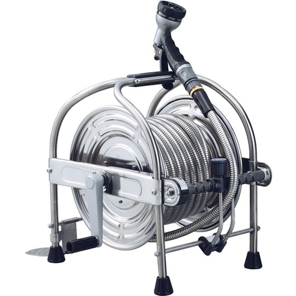 SSA15J 660-6969 (株)ハタヤリミテッド ハタヤ 大口径型オールステンレス蛇腹ホースリール 15m