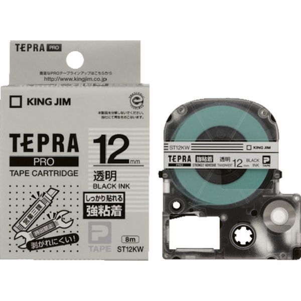 ST12KW JIM 【純正】「テプラ」PROテープ 12mm 強粘着ラベル 透明ラベル/黒文字 長さ8m
