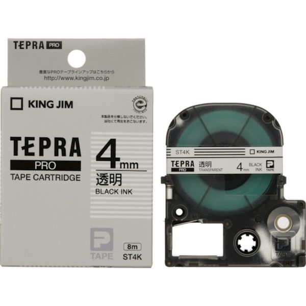 ST4K (株)キングジム キングジム JIM 【純正】「テプラ」PROテープ 4mm 透明ラベル/黒文字 長さ8m