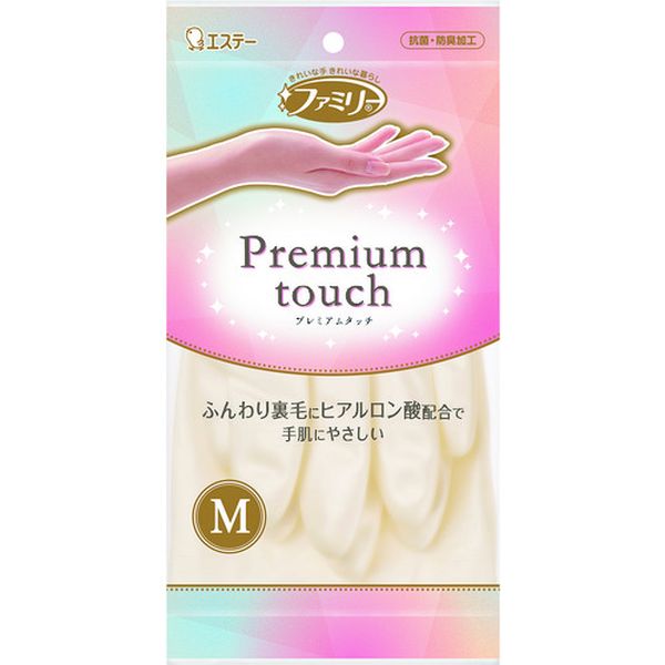 ST71208 エステー(株) エステー ビニール手袋 ファミリープレミアムタッチ ヒアルロン酸 M ホワイト