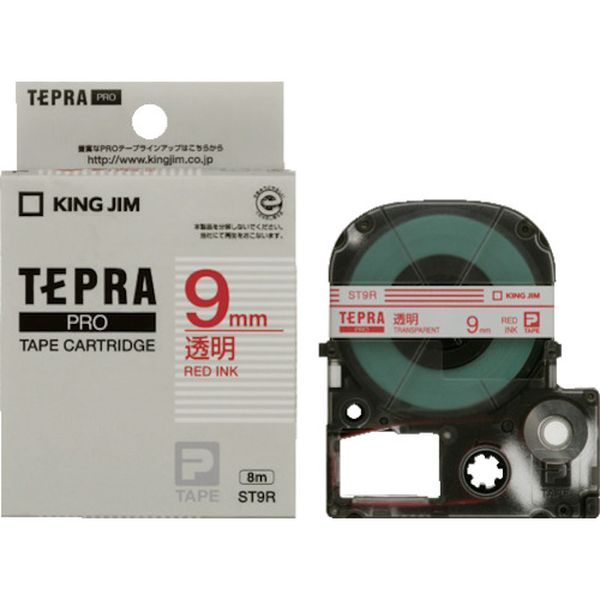 ST9R (株)キングジム キングジム JIM 【純正】「テプラ」PROテープ 9mm 透明ラベル/赤文字 長さ8m