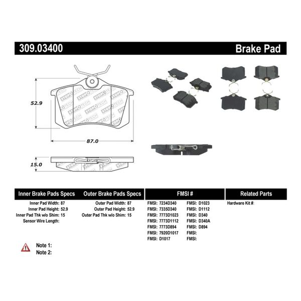 StopTech 02年-08年 アウディ A4 Quattro/2/99年-02年 アウディ S4/93年-10年 VW Golf GL/GLS パフォーマンス リアブレーキパッド