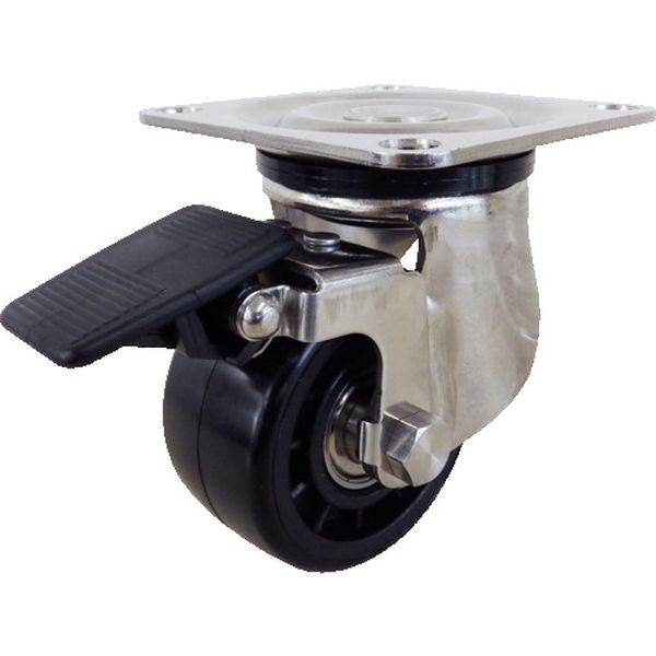 プレート式 自在 ステンレス低床キャスター 強化ナイロン 車輪径65mm ストッパー付き Hタイプ 取付寸法71×71