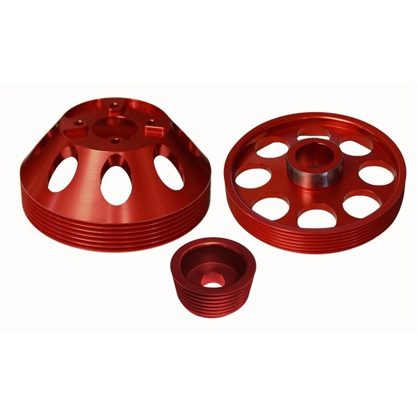 Torque Solution Lightweight WP/Crank/Alt Pulley コンボ レッド : Hyundai Genesis Coupe 3.8 2010+