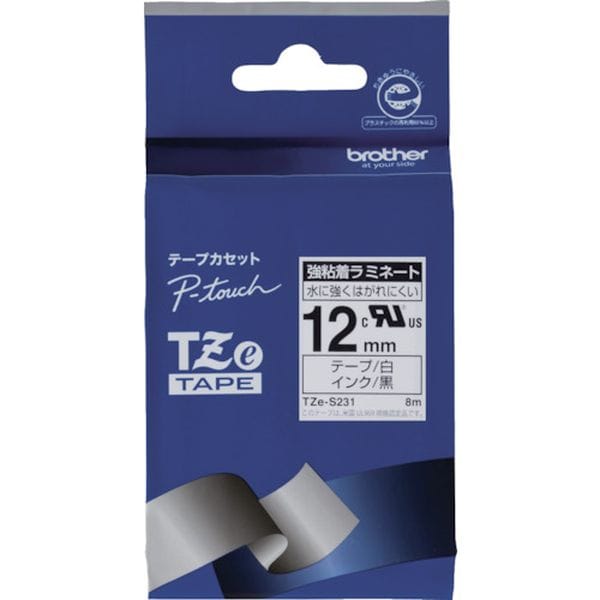 TZES231 384-6846 ブラザー工業(株) ブラザー Tzeテープ 強粘着 黒文字/白地/12mm