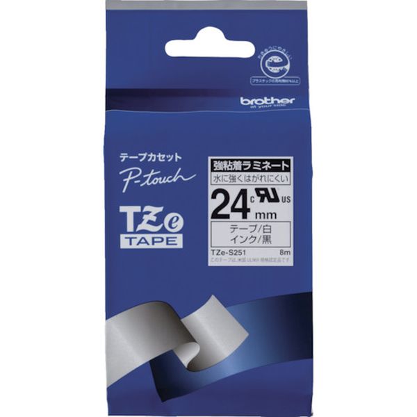 TZES251 384-7550 ブラザー工業(株) ブラザー Tzeテープ 強粘着 黒文字/白地/24mm