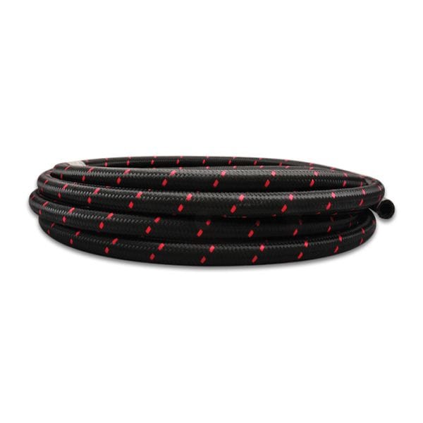 Vibrant -12 AN Two-Tone Black/Red Nylon Braided Flex Hose (5 foot roll)