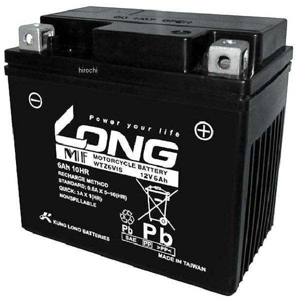 WTZ6VIS ロング LONG バッテリー 12V、6Ah 液注入済 互換 YTZ7S YTZ6V YTX5L-BS TTZ6V