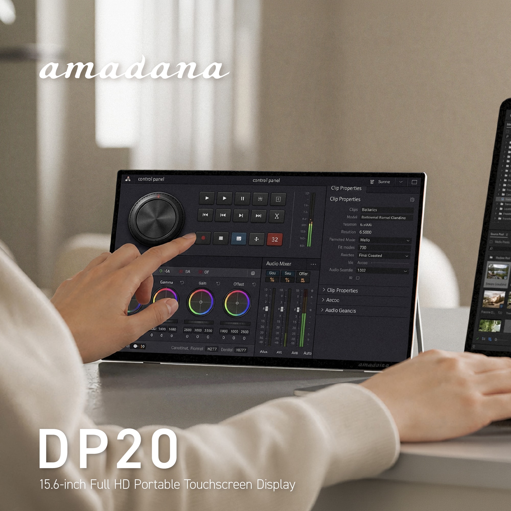 amadana 【タッチパネル式】 15.6インチ フルHD ポータブルディスプレイ DP20　『極限まで削ぎ落とした形状と、金属の質感が美しいポータブルディスプレイ。』　【ドット抜け保証1年付】